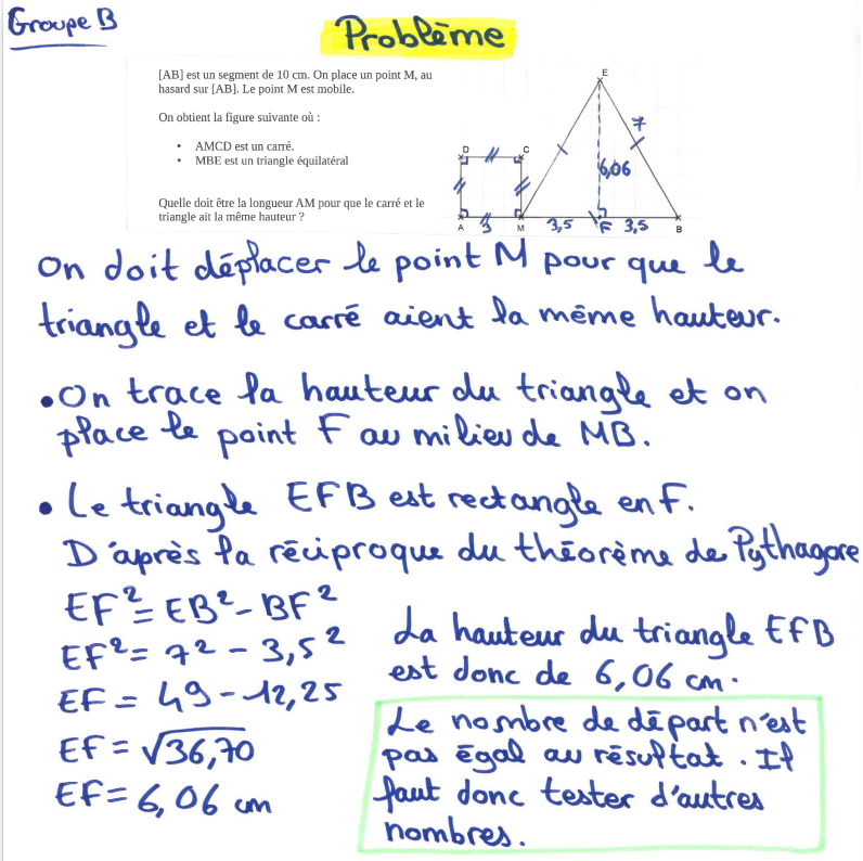 Exemple d'exercice envoyé par photo